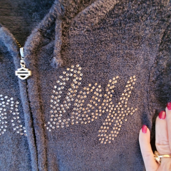 Harley-Davidson Velour Hoodie Size M/L Black with Golden Stones - Picture 4 of 8